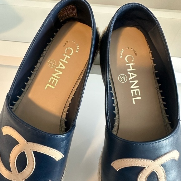 Chanel espadrilles worn once navy black tan authentic size 36 leather - Picture 2 of 6